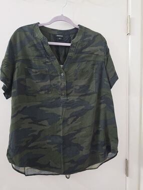 Torrid Camo Blouse in Olive & Black